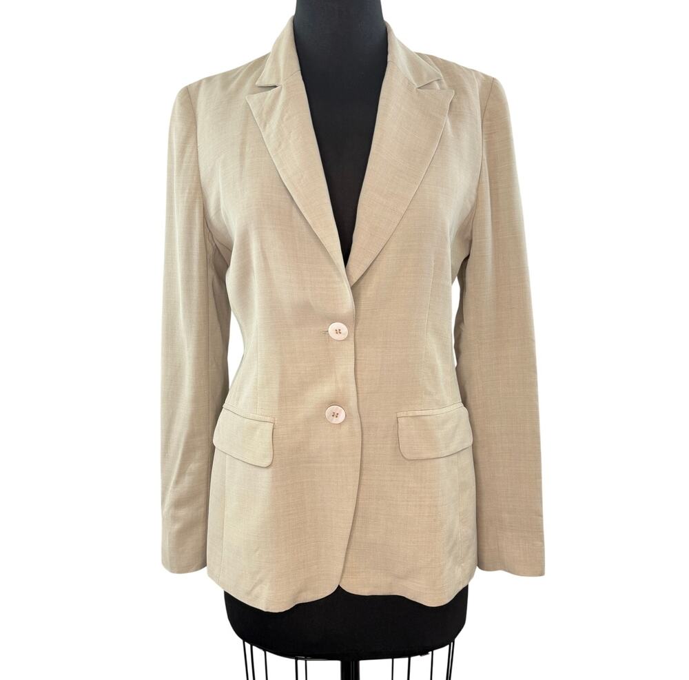Vintage Philippe Adec Beige Blazer Thin Wool Notch Lapel Single Breasted Size 4